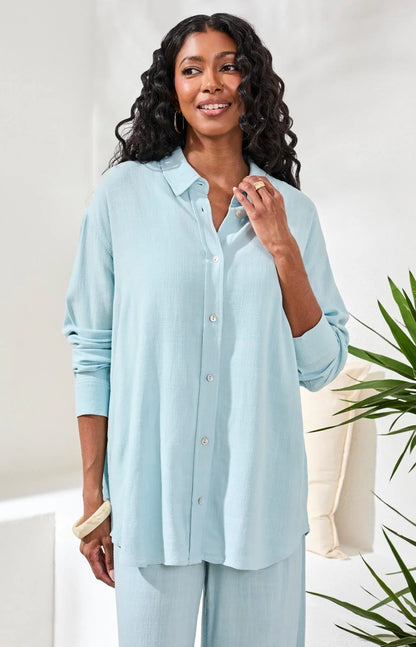 FLOWY LINEN LONG SLEEVE BUTTON FRONT SHIRT