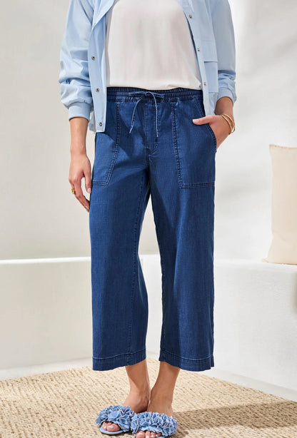 SOFT DRAPE DENIM AUDREY WIDE-LEG PANTS ELASTIC WAIST