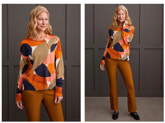 FINE GAUGE PRINTED CREW NECK SWEATER