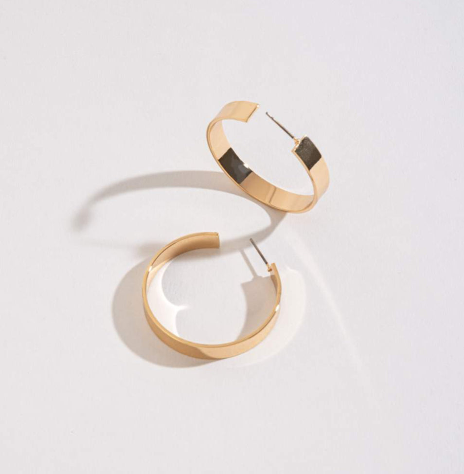 Earring 35mm Flat Hoop Gold or Silver