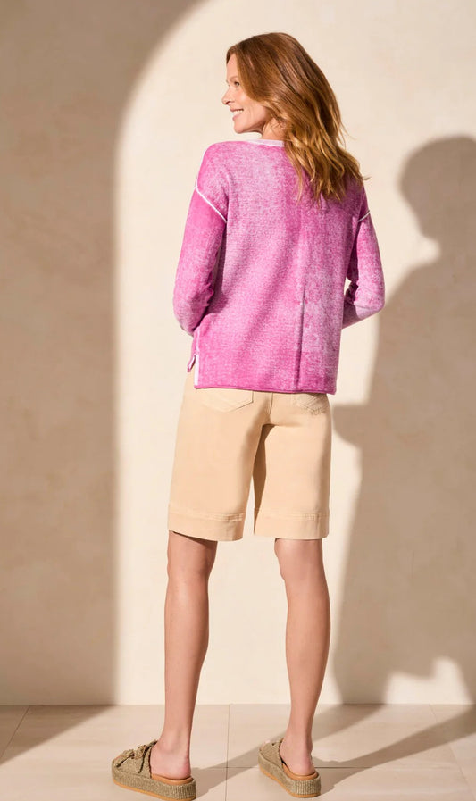 LIGHTWEIGHT COTTON V-NECK SWEATER WITH SPECIAL WASH