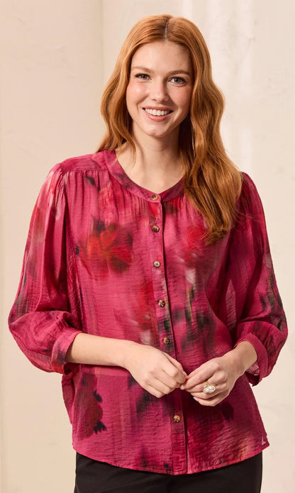 BLOUSE FLOWY DOLMAN SLEEVE WITH SELF-COVERING BUTTONS