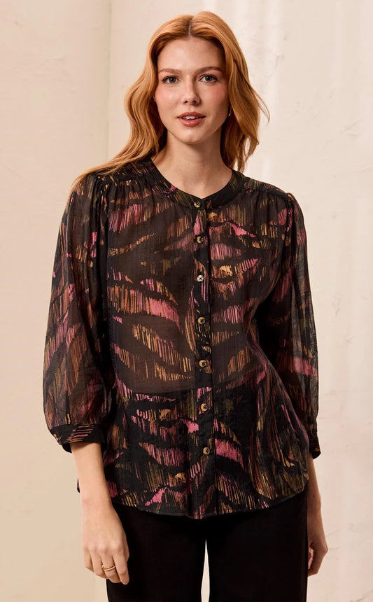 BLOUSE FLOWY DOLMAN SLEEVE WITH SELF-COVERING BUTTONS