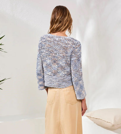 SWEATER OPEN-STITCH CREWNECK BELL-SLEEVE