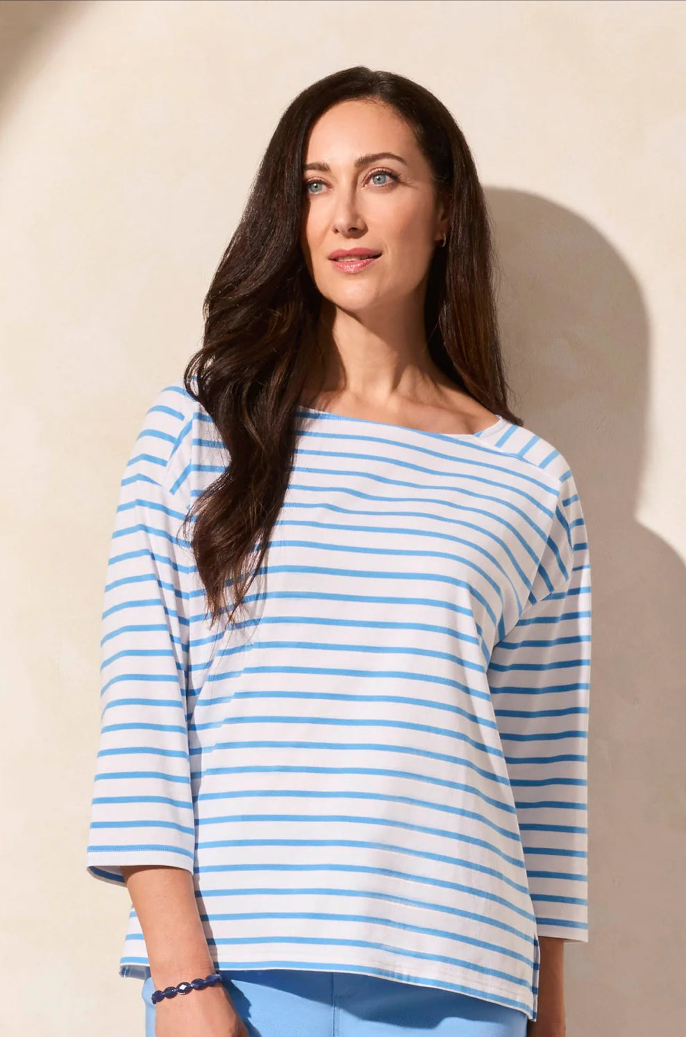 STRIPE JERSEY BOAT NECK TOP