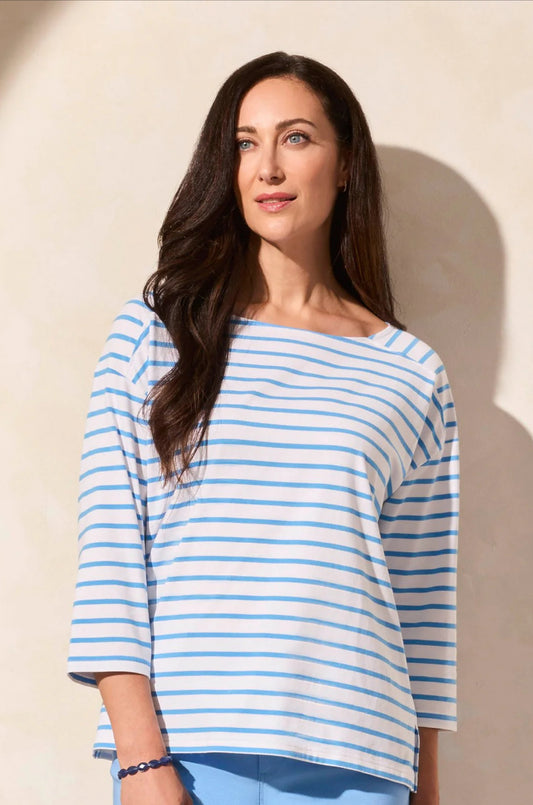 STRIPE JERSEY BOAT NECK TOP