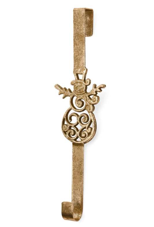 XMAS WREATH HANGER SNOWMAN IRON GOLD 4X16