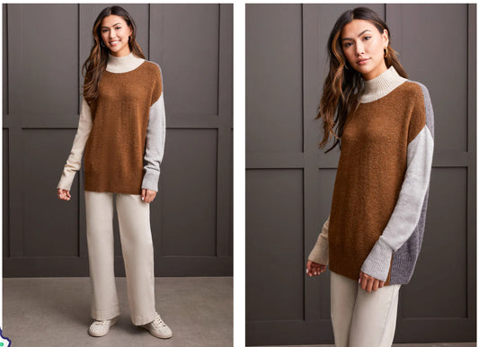 FINAL SALE
MOCK NECK COLORBLOCK SWEATER