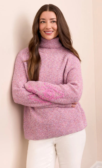 EMBROIDERED LONG-SLEEVE TURTLE NECK SWEATER