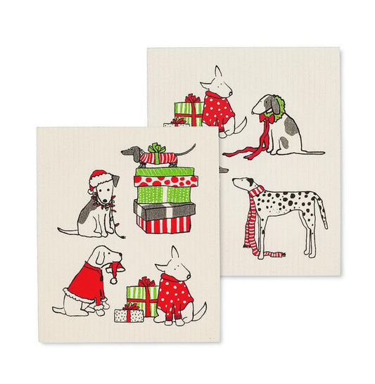 Holiday Dogs Dishcloths. Set of 2
