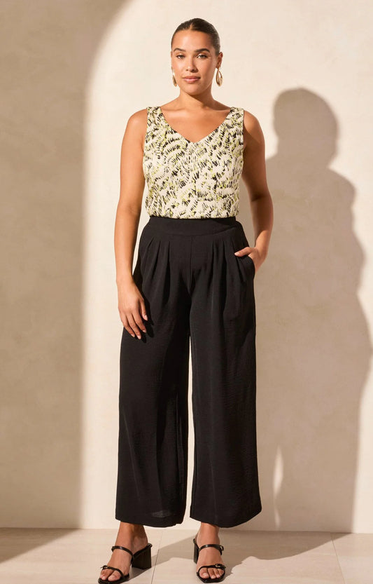 STRETCH WOVEN FLOWY PANTS WITH ELASTIC WAIST
