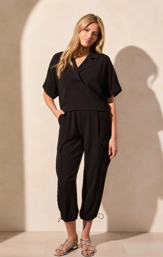 LAPEL COLLAR V-NECK SHORT SLEEVE SHIRT