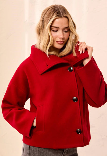 JACKET LOFTY KNIT FUNNEL NECK BUTTON FRONT