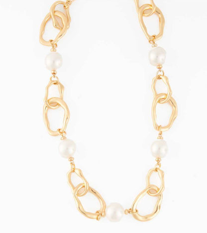 Necklace Chunky Link Pearl Gold