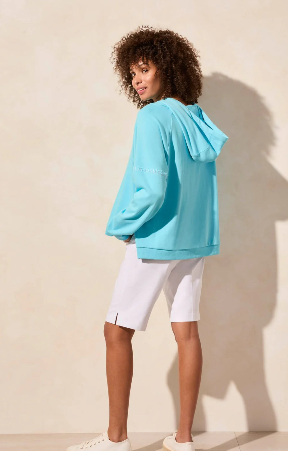 FRENCH TERRY CONTRAST-STITCH LONG-SLEEVE HOODY