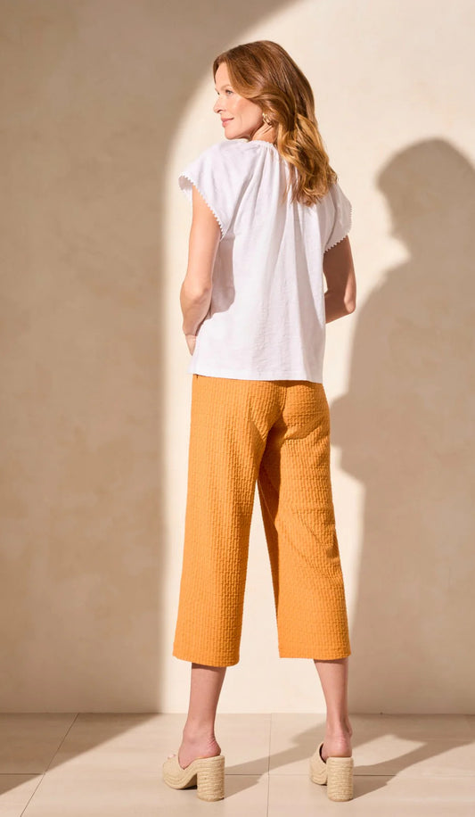 COTTON SLUB KNIT SHORT-SLEEVE NOTCH NECK TOP