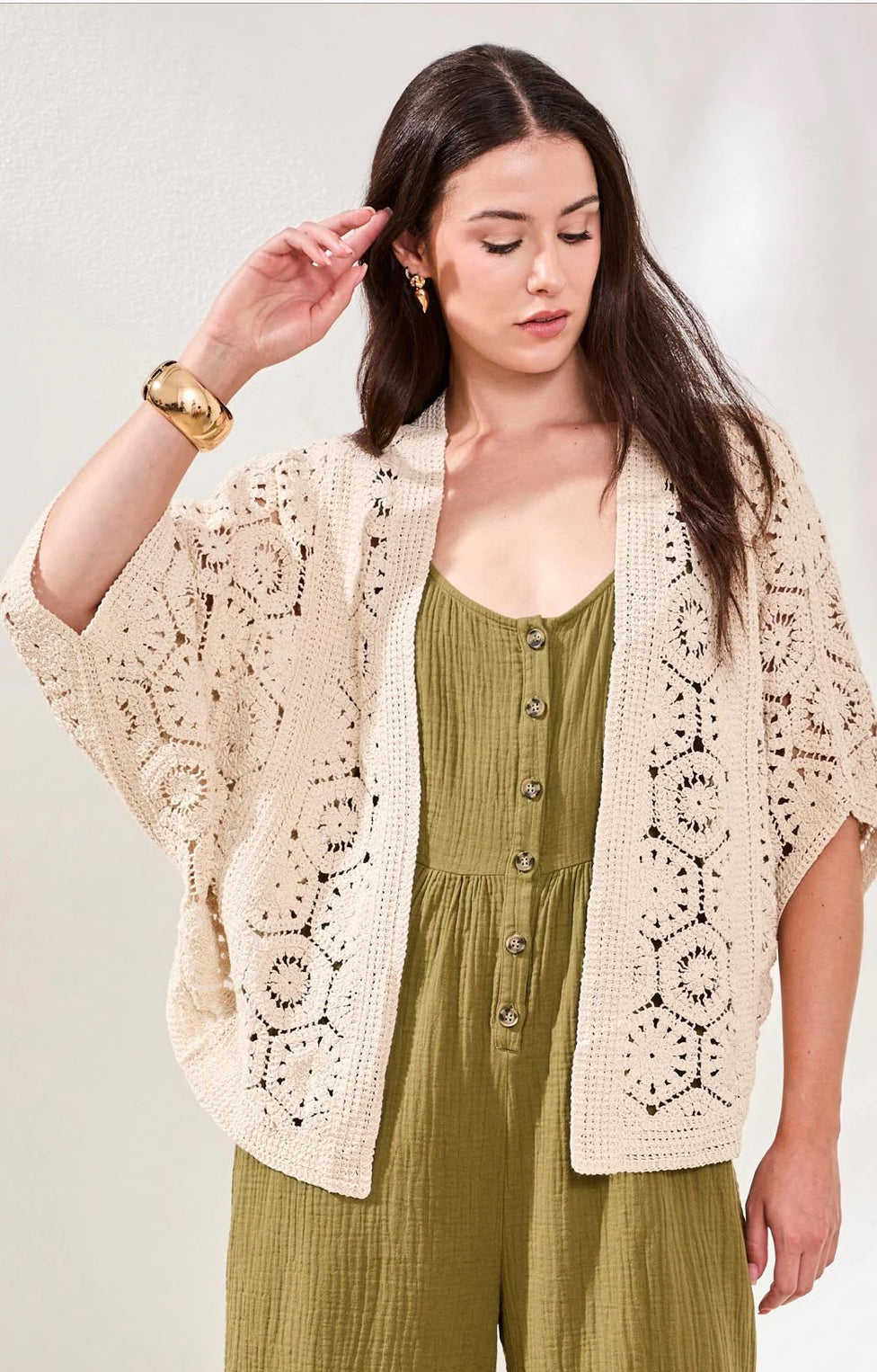 CARDIGAN EMBROIDERED CROCHET 3/4 SLEEVE