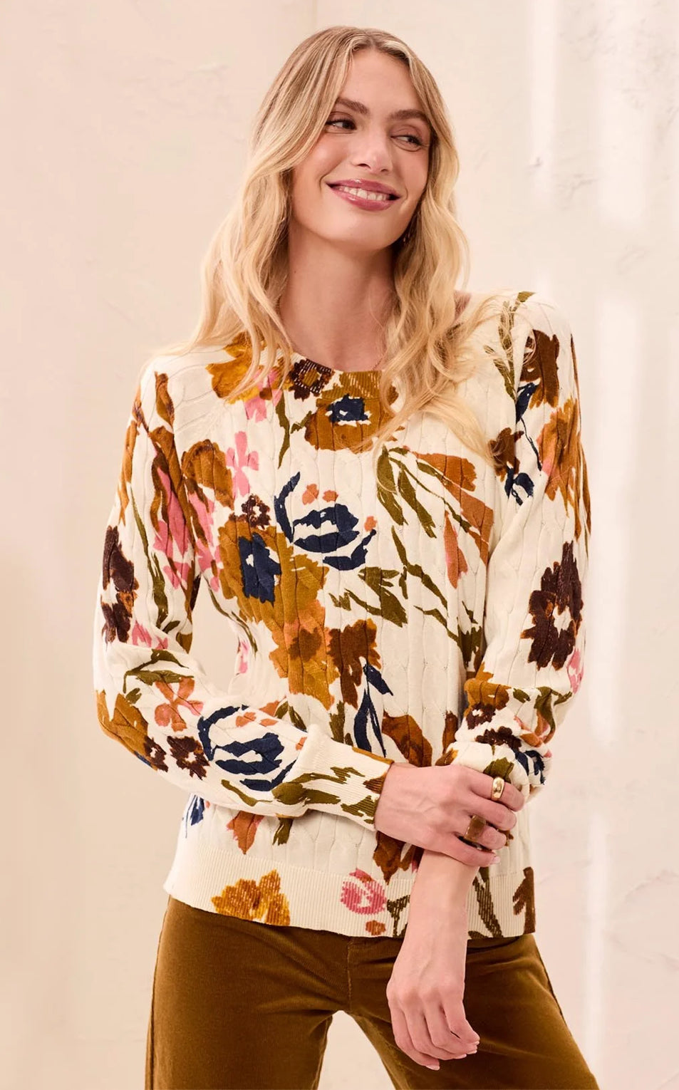 SWEATER PRINTED CABLE COTTON CREW NECK
