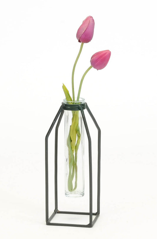 BLK IRON STAND W/TUBE GLASS
