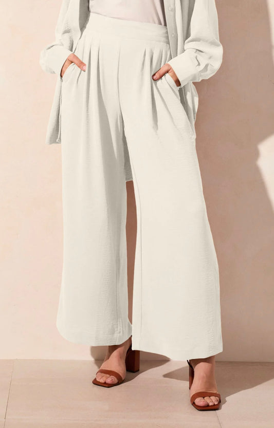 STRETCH WOVEN FLOWY PANTS WITH ELASTIC WAIST