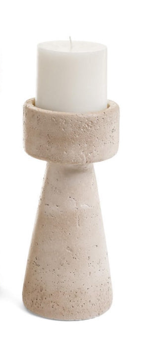 CANDLE HOLDER SM CEMENT TRAVERTINE LOOK BEIGE