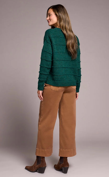 HEATHERED STRIPE CREW NECK SWEATER