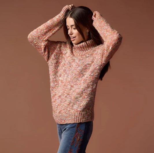 MULTICOLOR YARN TURTLENECK SWEATER WITH PUFF SLEEVES
