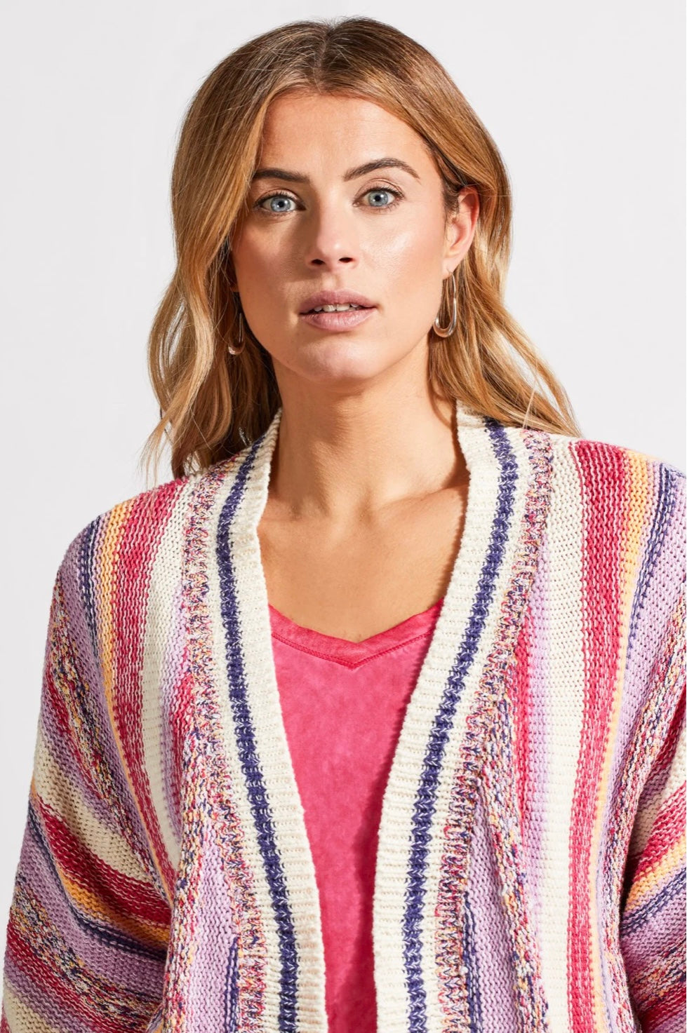 FRINGED HEM CARDIGAN WITH THREE-QUARTER SLEEVES