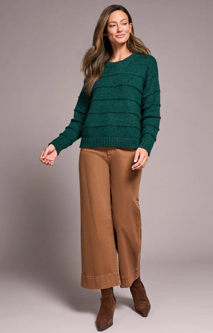 HEATHERED STRIPE CREW NECK SWEATER