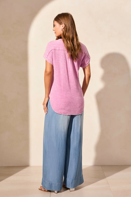 VINTAGE WASH COTTON GAUZE CAP SLEEVE TOP