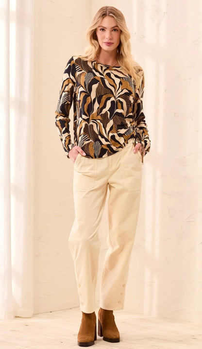ULTRA-SOFT LONG SLEEVE CREW NECK KNIT TOP WITH SIDE RUCHING