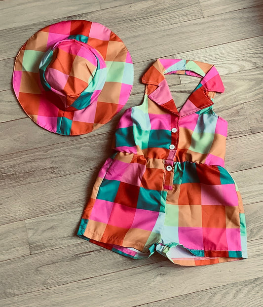 Halter Neck Jumpsuit Romper w. Hat