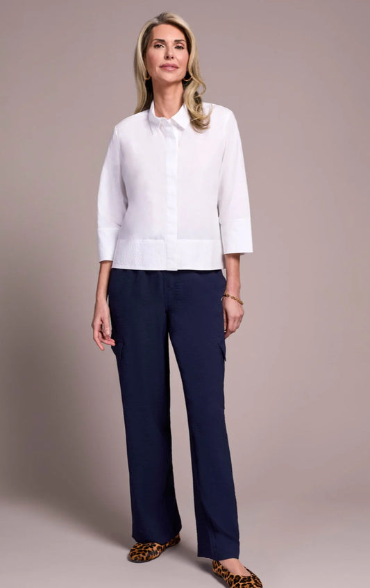 SOFT POPLIN 3/4 SLEEVE BUTTON-FRONT SHIRT