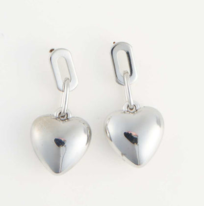 Earrings Drop Link Heart Silver or Gold