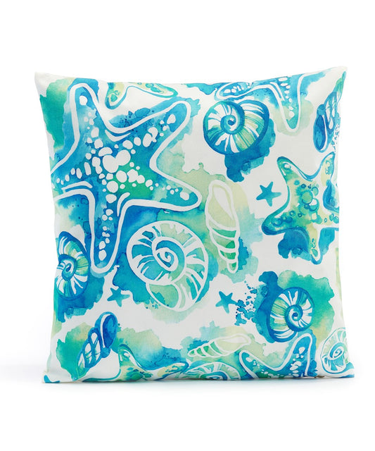 Blue, Green and White Starfish Design Outdoor Pillow