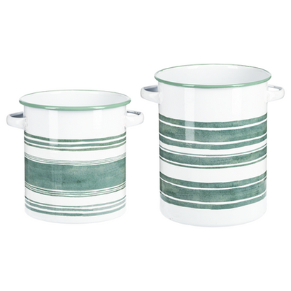 Sage & White Striped Enamel Container with Handles (2 pc. set)