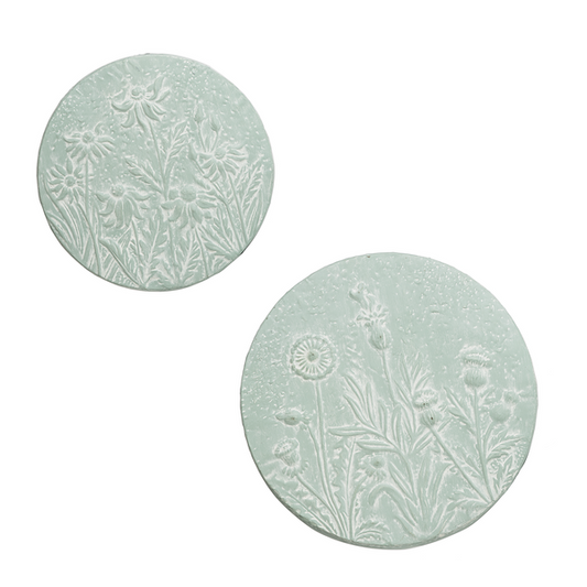 Mint & White Round Embossed Wild Flower Wall Decor
